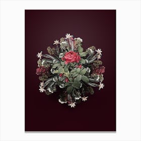 Vintage Red Gallic Rose Flower Wreath on Wine Red n.1244 Canvas Print