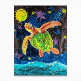 Sea Turtle At Night Crayon Drawing 2 Canvas Print