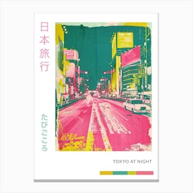Tokyo Night Scene Pink Silkscreen Poster 3 Canvas Print
