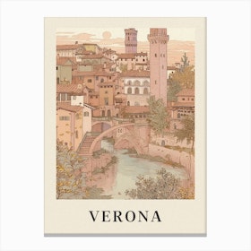Verona Vintage Pink Italy Poster Canvas Print