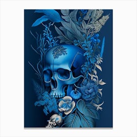 Animal Skull Blue Botanical Canvas Print