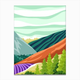 Scenery Of Fields And Mountains Range Landscape Canvas Print