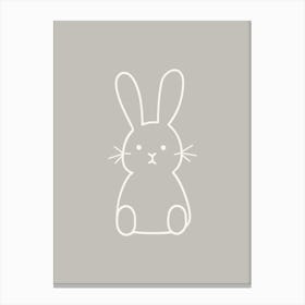 Simple Bunny Line Drawing White & Grey Canvas Print