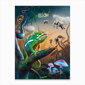 A Surreal Scene Of A Chameleon Perched Canvas Print