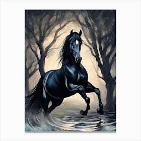 Black Horse In Water Canvas Print