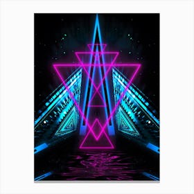 Neon landscape: Pink Triangles [synthwave/vaporwave/cyberpunk] — aesthetic retrowave neon poster Canvas Print