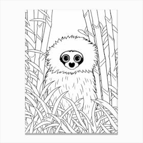 Line Art Jungle Animal Bornean Gibbon 3 Canvas Print