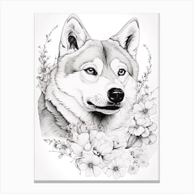 Shiba Inu Dog, Line Drawing 2 Canvas Print
