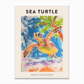 Sea Turtle Palm Tree Scribble Poster 1 Canvas Print