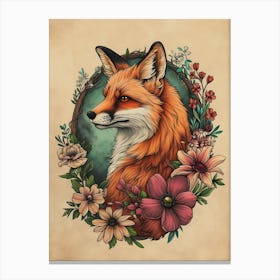 Amazing Red Fox With Flowers 20 Canvas Print