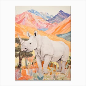 Pencil Style Illustration Of Colourful Rhino 2 Canvas Print