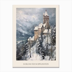 Vintage Winter Painting Poster Schloss Neuschwanstein Germany Canvas Print