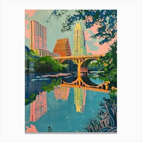 Congress Avenue Bridge Austin Texas Colourful Blockprint 2 Canvas Print