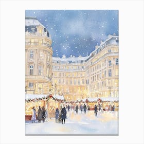 Christmas Market In Vein. Watercolor City Landscape Canvas Print