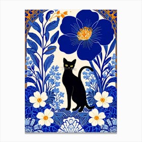 Black Cat With Flowers 10 Canvas Print