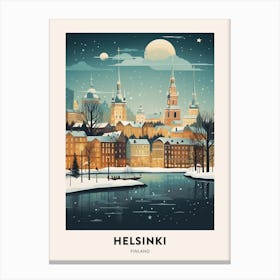 Winter Night  Travel Poster Helsinki Finland 3 Canvas Print
