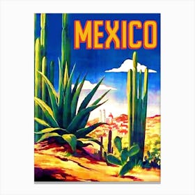 Mexico, Cactuses In The Desert Canvas Print