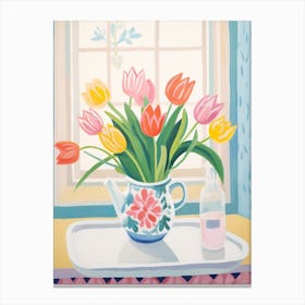 A Vase With Tulip, Flower Bouquet 1 Canvas Print