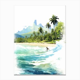 Surfing In A Wave On Anse Lazio, Praslin Seychelles 3 Canvas Print