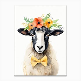 Baby Blacknose Sheep Flower Crown Bowties Animal Nursery Wall Art Print (11) Canvas Print