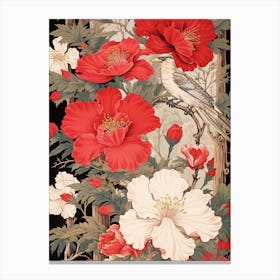 Peony And Bird 2 Vintage Japanese Botanical Canvas Print