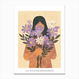 Let Your Dreams Blossom Poster Spring Girl With Purple Flowers 3 Canvas Print