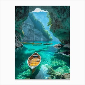 Boat In A Cave Canvas Print