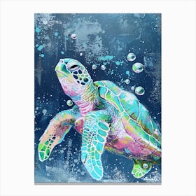 Pastel Sea Turtle In The Ocean With Bubbles 2 Canvas Print