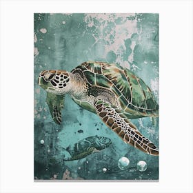 Textured Sea Turtle Swimming Painting 7 Canvas Print