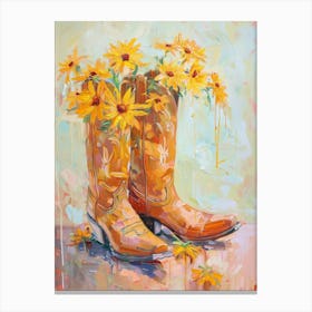 Cowboy Boots And Wildflowers Brown Eyed Susans Canvas Print
