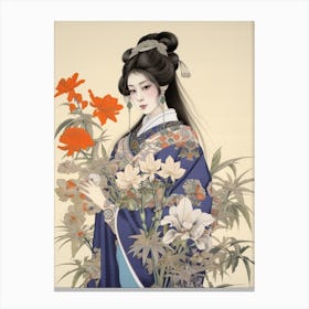 Ayame Japanese Iris 2 Vintage Japanese Botanical And Geisha Canvas Print