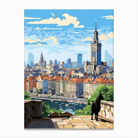 Warsaw, Poland Skyline With A Cat 2 Canvas Print