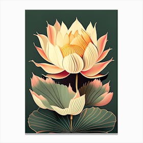 Lotus Flower Petals Retro Illustration 1 Canvas Print