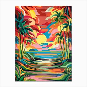 Sunset With Palm Trees Canvas Print