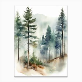 Appalachian Mountains of Misty Pines Watercolor Print of Evergreen Forest..134 Canvas Print