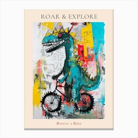 Abstract Dinosaur Riding A Bike Painting 4 Poster Canvas Print
