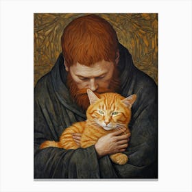 Monk Holding A Cat 2 Canvas Print