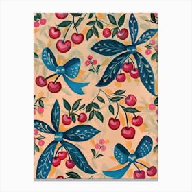 Folk Cherries And Bows 4 Pattern Canvas Print