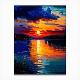 Sunset Over Lake Waterscape Impressionism 2 Canvas Print