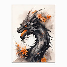 Japanese Dragon Abstract Flowers Painting (8) Canvas Print