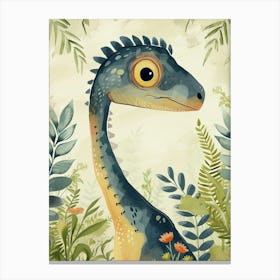 Cartoon Microraptor Dinosaur Watercolour 1 Canvas Print