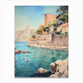 Swimming In Budva Montenegro Watercolour Canvas Print