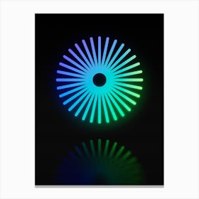 Neon Blue and Green Abstract Geometric Glyph on Black n.0084 Canvas Print