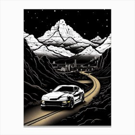Toyota Supra Snowy Mountain Drawing 4 Canvas Print