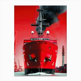 Red Ship With Smoke Coming Out Of It Canvas Print