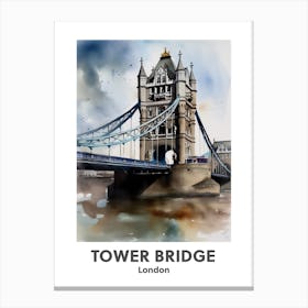 Tower Bridge, London 2 Watercolour Travel Poster Canvas Print