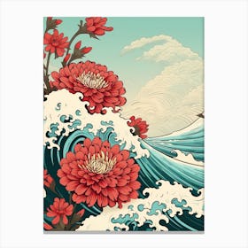 Great Wave With Zinnia Flower Drawing In The Style Of Ukiyo E 4 Canvas Print