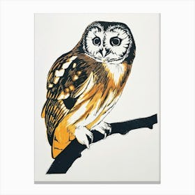 Northern Saw Whet Owl Linocut Blockprint 1 Canvas Print