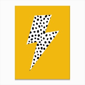 Lightning Bolt Black and White Spotty on Mustard Yellow Canvas Print