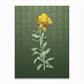 Vintage Yellow Wallflower Bloom Botanical on Lunar Green Pattern n.0542 Canvas Print
